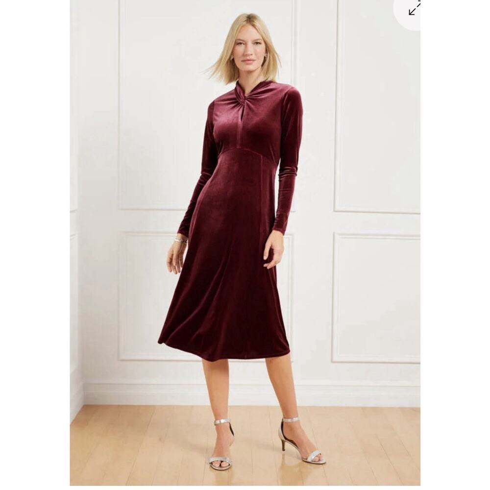 Talbots Velvet Draped Neck Burgundy Midi Dress 2 Petite Holiday Whimsigoth